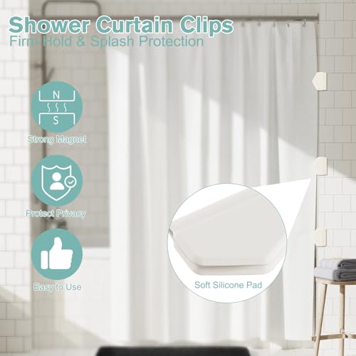 6 Pack Magnetic Silicone Shower Curtain Clips,Strong Magnet Curtain Holders | Shower Curtain Clips for Liners, Self-Adhesive Waterproof, Keep Liner Sealed to Wall, Windproof Easy Installation No-Drill - color: 6 Packs