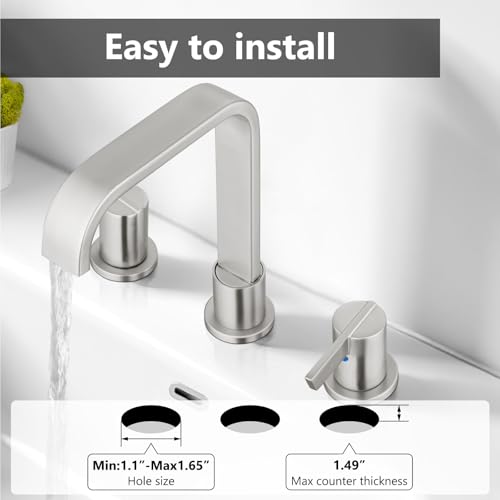 Brushed Nickel Bathroom Faucet 3 Hole 8 Inch Widespread Waterfall | 2-Handle Vanity Faucet, Pop-Up Drain, Supply Lines, Adjustable 4- to 16-Inch Widespread Fit, 360° Swivel Spout - color: Brushed Nickel