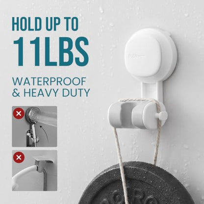TAILI Shower Head Holder Suction,Visible Safety,with Hooks,White | height angle adjustable,handheld shower wand bracket,no-drill removable waterproof,plastic,wall mounted,universal,kids,pets - color: White& Red, size: Round