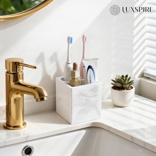 Luxspire Toothbrush Holder, 3 Slots, Marble White | Diatomite, Fast Drying, Toothbrush Holders for Bathroom, Toothbrush and Toothpaste Holder for Countertop - color: Marble White, style: 3 Slots
