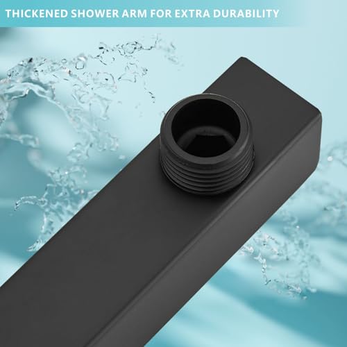 Shower Arm with Flange, 16 Inches Wall Mount Square Straight Extension Arm, Replacement of Fixed Rain Shower Head Pipe, Matte Black - color: Matte Black