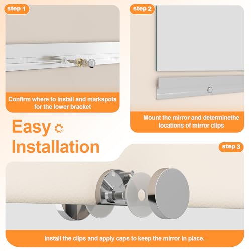 Hasipu Home Gym Mirror, 55"x17" Each, 2-Pack Frameless Wall Mounted Mirrors with Glass Clamps & 1 Aluminum Rail, Large Body Mirror for Home Gym, Yoga Studio, Bedroom, Silver Tempered Glass - size: 55"x17" - 2PCS