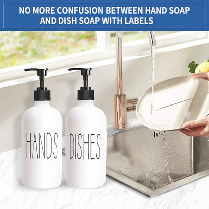 COHOSEGE 16 Oz Glass Soap Dispenser Set 2 Pack for Kitchen Sink,Contains Hand and Dish Soap Dispenser,White Kitchen Utensils - color: White