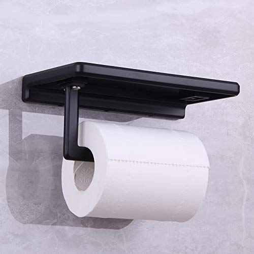 Toilet Paper Holder for Bathroom Solid ZINC Alloy Material and Superior Hotel Style Tissue Roll Holder with Cell Phone Storage Black D500091B - color: Black