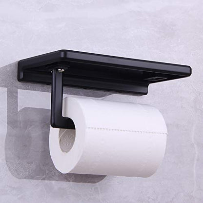 Toilet Paper Holder for Bathroom Solid ZINC Alloy Material and Superior Hotel Style Tissue Roll Holder with Cell Phone Storage Black D500091B - color: Black