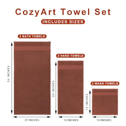 COZYART Bath Towel Set 6 PCS, Luxury 100% Turkish Cotton 650GSM Ultra Soft | Absorbent Quick Dry, OEKO‑Tex 100 Cert. Zero Twist Ring Spun Cotton, Plush Fluffy, Breathable Hotel Quality Bathroom Towels - color: Orange- Terracotta Orange