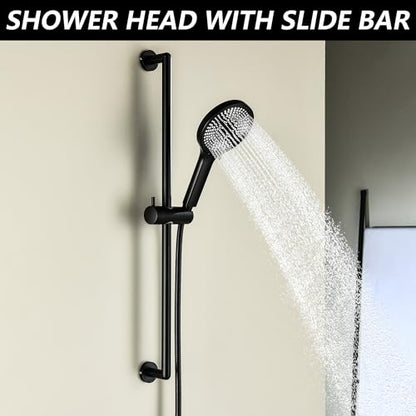 Hand Shower with Slide Bar, Matte Black 26 Inch Shower Head with Slider Bar Adjustable Shower Slide Bar with 3 Function Handheld Shower - style: Matte Black
