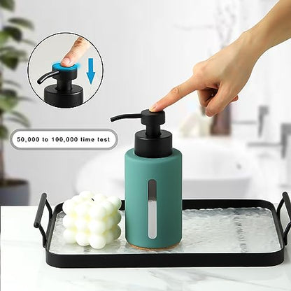 Enra Thick Glass Soap Dispenser with Clear Window,12oz Green Bathroom Soap Dispenser with Lotion Pump Hand Liquid Soap Dispenser Countertop Lotion Bottle for Bathroom - color: Green
