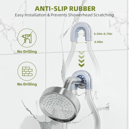 Simple Trending Shower Caddy Hanging, Shower Organizer with Large Capacity | Rustproof Shower Shelves with Hooks for Inside Shower, No Drilling Over Showerhead, Suction & Adhesive Install, Silver