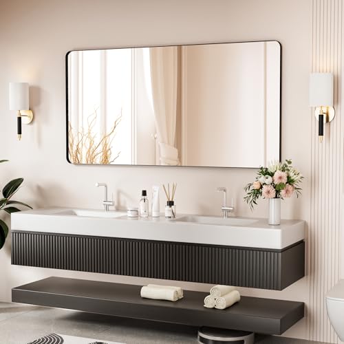 Black Bathroom Mirror 60X30 Inch Bathroom Vanity Mirror for Wall, Metal Frame Large Mirror, Tempered Glass, Modern Wall Mirror for Bathroom, Farmhouse, Horizontally or Vertically Hanging - color: Black, size: 60"L x 30"W