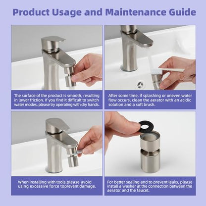 Hibbent NSF/ANSI/CAN 61 Certified Faucet Aerator, CUPC Certification 360 Degree Swivel Kitchen Sink Aerator, 2-Flow Sprayer Faucet Replacement Part 55/64 Inch Female Thread - Brushed Nickel - color: Brushed Nickel