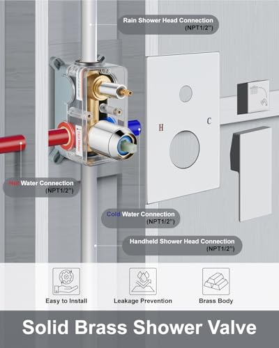 Aolemi Shower System with Rain Head and Handheld,8-Inch,Polish Chrome | High-Pressure Shower Faucet Set with Dual-Function Handheld,Rough-In Valve,1.8 GPM,Wall-Mount Trim Kit - color: Polish Chrome, size: 8 Inch