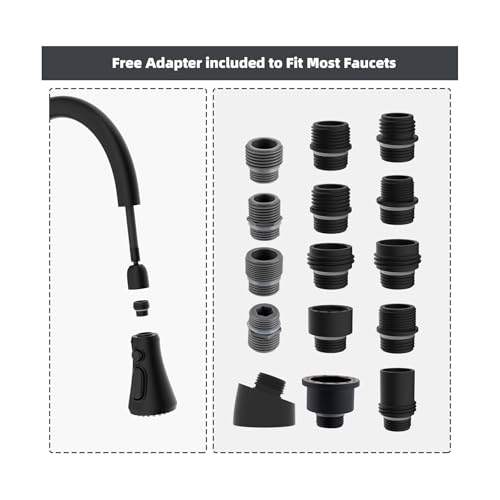 Hibbent Pull Down Spray Head for Kitchen Faucet, NSF/ANSI/CAN 61 & CUPC Certified 3-Function Spray Nozzle, 15 Adapters, Sink Faucet Head Replacement Compatible with Moen, Delta, Kohler, Matte Black - color: Matte Black, style: 1.8 Gallon Per Minute