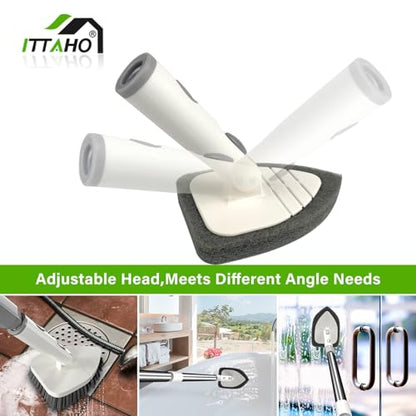 Tile Tub Scrubber Brush with 4 Cleaning Heads,59" Long Handle Stiff Bristles Scrub Brush with Extendable Pole, Rotatable Detachable Scrub Brush for Shower,Tile, Tub,Bathroom,Walls,Sink