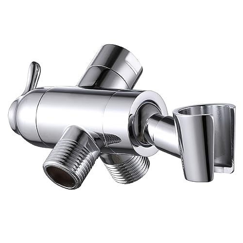 Shower Arm Diverter with Handshower Mount, G1/2 Brass Shower Diverter Valve Bathroom Universal Shower System Replacement for Handheld Shower and Fixed Shower Head(Polished Chrome) - color: Polished Chrome