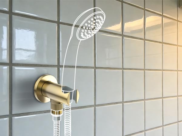 Bathroom Brass Round Wall Mount Water Supply Elbows with On/Off Flow Control Bracket Handheld Shower Head Holder, Brushed Gold - color: Brushed Gold