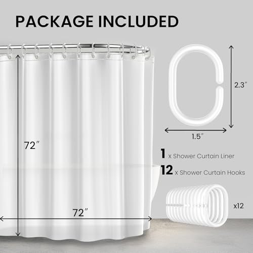 LiBa Bathroom Shower Curtain - Waterproof Plastic Shower Curtain Premium PEVA Non-Toxic with Rust Proof Grommets White 10G Heavy Duty Bathroom Accessories 72x72 (Pack of 2) - color: 10g Peva - White, size: 72"W x 72"L (Pack of 2)
