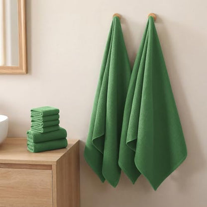 REDKISS Quick Dry Waffle Towel Set of 8, 100% Cotton,Lightweight & Highly Absorbent Waffle Towels for Bathroom, Spa, Gym, Pool-2 Bath Towels, 2 Hand Towels & 4 Washcloths,Green - color: Green