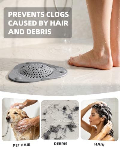 MR.SIGA Shower Drain Hair Catcher, Bathroom Sink Drain Strainer, 3 Pack | Value 3-pack hair stopper for bathtub drain with pull-tab, easy to clean, gray
