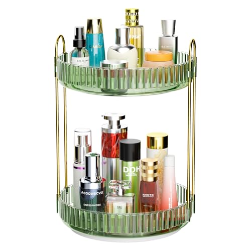 GTI 360°Rotating Makeup Organizer, 2 Tier Bathroom Counter Organizer,Large Capacity Perfume Cosmetics Skincare Vanity Organizers, Dresser Spinning Countertop Organizer and Storage for Women (Green) - color: Green