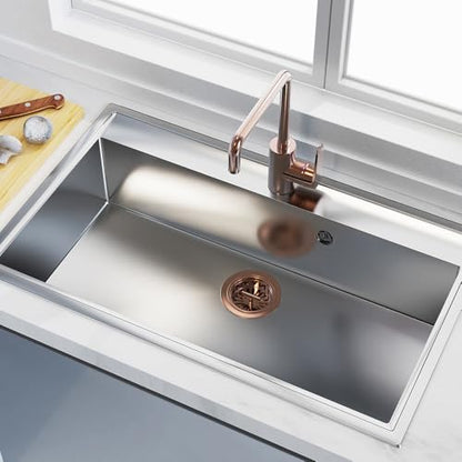 KONE Copper Sink Drain 3.5 Inch Kitchen Sink Drain Assembly Stainless Steel Sink Strainer Sink Stopper Antique Copper Basket Strainer for 3-1/2 Inch Commercial Kitchen Sink - color: Antique Copper