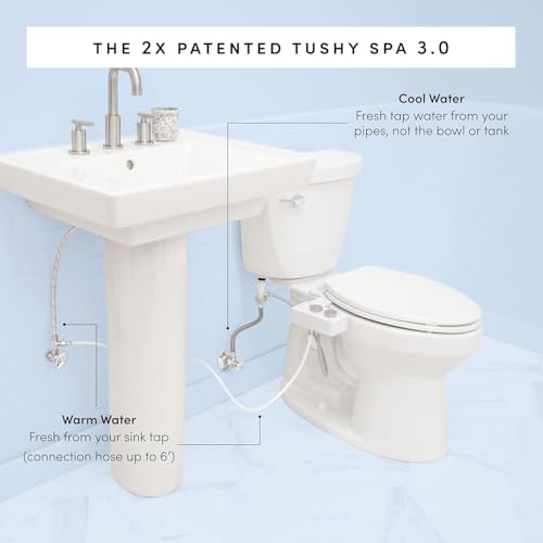 TUSHY Spa 3.0 Cool to Warm Water Bidet Attachment, Bamboo | Universal Fit, Easy Install, Self-Cleaning, Adjustable Pressure and Angle Control, Sink Access Required Within 6 Feet - color: White/Bamboo, style: Warm Water Optional