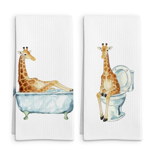 Funny Giraffe Decor Hand Towels Set of 2, Giraffe Gifts for Kids Women Hand Towel, Cute Forest Jungle Animal Decorative Towels for Bathroom Washroom Toilet, Giraffes Kids Bathroom Decor,16x24in - color: Giraffe