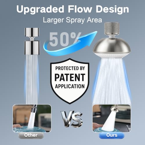 Kitchen Faucet Sprayer Attachment, Anti-Splash 3-Mode Swivel Faucet Extender with Wide Spray Area, 360° Rotating Faucet Aerator, Faucet Head Replacement for Kitchen (Brushed Nickel) - color: Brushed Nickel