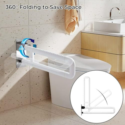 Flip Up Grab Bar for Toilet: Upgraded 23.6 Inch Handicap Grab Bars for Bathroom - Wall-Mount, Non-Slip Toilet Handles with Glows at Night, Suitable for Elderly Pregnant Women and Disabled - color: S-2930.White