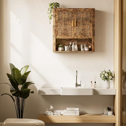 Bathroom Wall Cabinet, Wall-Mounted Medicine Cabinet with Adjustable Wood Shelf & Doors, Floating Bathroom Cabinet Over Toilet for Laundry Room & Kitchen & Living Room (Retro) - color: Retro
