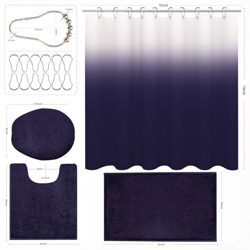 Shower Curtain Sets with Rugs and Adjustable Toilet Seat Cover | 4 Pcs Gark Purple Bathroom Sets with Shower Curtain and Rugs and Microfiber Toilet Lid Cover - color: Gark Purple