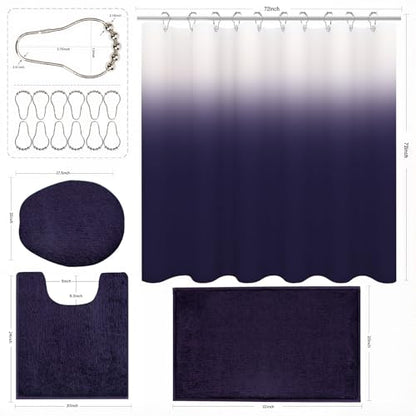 Shower Curtain Sets with Rugs and Adjustable Toilet Seat Cover | 4 Pcs Gark Purple Bathroom Sets with Shower Curtain and Rugs and Microfiber Toilet Lid Cover - color: Gark Purple