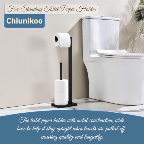 Freestanding Toilet Paper Holder with Reserve - Matte Black 304 Stainless Steel Bathroom Tissue Stand Organizer for Extra Rolls - color: Matte Black