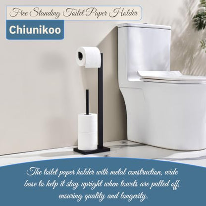 Freestanding Toilet Paper Holder with Reserve - Matte Black 304 Stainless Steel Bathroom Tissue Stand Organizer for Extra Rolls - color: Matte Black