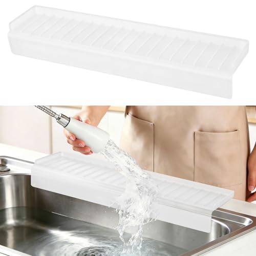 Sink Edge Protector with Suction Cup, 14" 20" 24" 30", Silicone Sink Splash Guard for Kitchen & Bathroom, Protect Countertop from Scratches, Stains, for Stainless Steel Granite Quartz - color: Translucent White, size: 20" x 4"