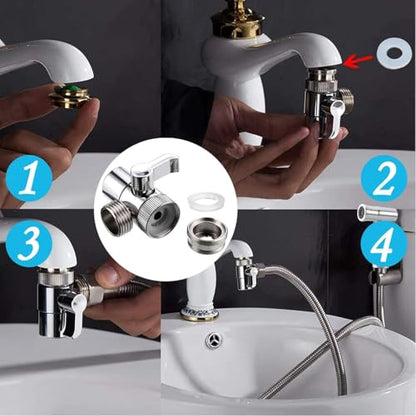 Bidet Stainless Steel Hand Shower, Kitchen Bathroom Pet Bathing Shower Head with 59in Hose and G1/2, 55/64", 15/16" Faucet Adapters, Hair Washing, Dog Shower and More