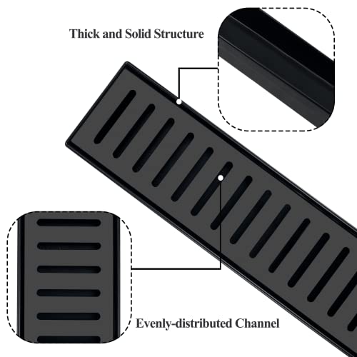 28 Inch Black Linear Shower Drain with Removable Capsule Pattern Cover Grate Accessories and SUS304 Stainless Steel CUPC Certificate（28inch） - size: 28inch