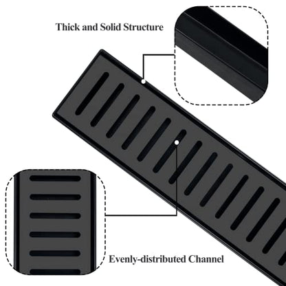 24 Inch Black Linear Shower Drain with Removable Capsule Pattern Cover Grate Accessories and SUS304 Stainless Steel CUPC Certificate (24 inch) - size: 24inch