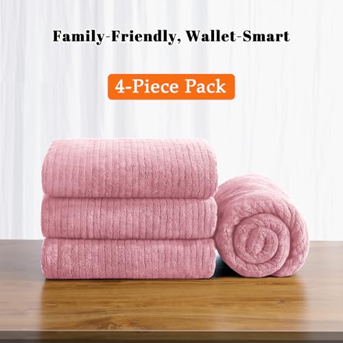 Bath Towels Set of 4 Extra Large 35 x 70 Inches,Luxury Thick High Absorbent and Quick Dry Bath Sheet,Ultra Soft Microfiber,Bathroom,Beach,Yoga,Sport,SPA,Fitness (Pink) - color: Pink, style: 4 Piece Bath Towels