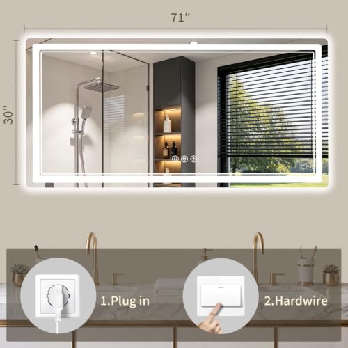 30"x71" LED Bathroom Mirror with Lights, Backlit + Front Lit, Anti-Fog, Lighted Bathroom Mirror for Wall, HD Shatterproof Tempered Glass, Dimmable, Memory Function (Horizontal/Vertical) - size: 71"L x 30"W