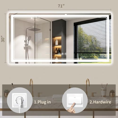 30"x71" LED Bathroom Mirror with Lights, Backlit + Front Lit, Anti-Fog, Lighted Bathroom Mirror for Wall, HD Shatterproof Tempered Glass, Dimmable, Memory Function (Horizontal/Vertical) - size: 71"L x 30"W