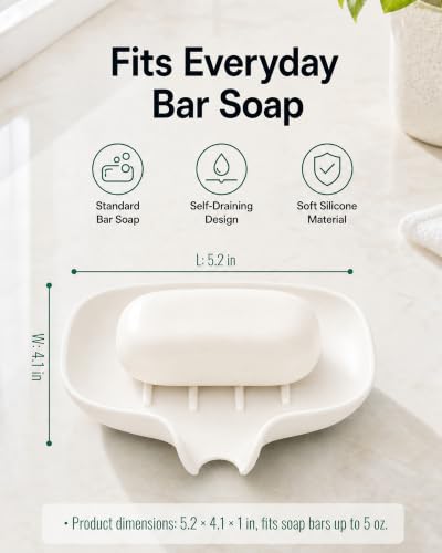 3 Pack Soap Bar Holder, AIMAIAIMAI Self Draining Soap Dish, Quick Drainage, Soap Dishes for Bathroom, Shower, Silicone Soap Tray for Kitchen, Dishwasher Safe (White) - color: White