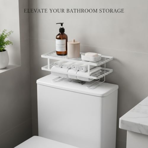 Over Toilet Storage Rack, Iron Bathroom Shelf with Baked Enamel Finish, Wall Mounted Vertical Organizer for Small Bathrooms, 13-Inch Width (1 PC) - color: White