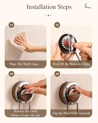 No-Drill Suction Cup Towel Bar 3 Arm 180° Rotating, Stainless Steel & Wood Knobs Suction Towel Bar, Wall Mounted Towel Rack for Bathroom Kitchen, Reusable