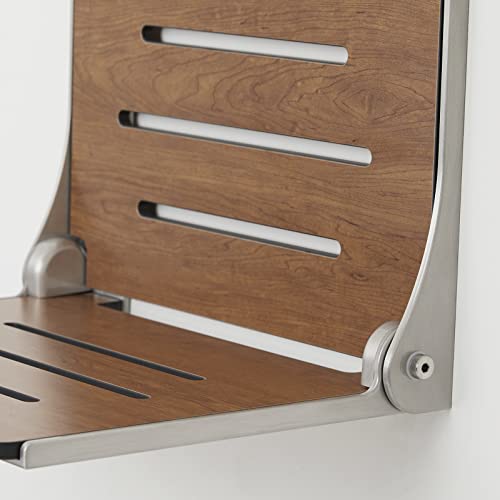 Seachrome Silhouette Folding Wall Mount Shower Bench Seat, Rustic Teak Seat with Silver Frame (SHAF-185155-PRTS-S-SL) - color: Rustic Teak Seat With Silver Frame