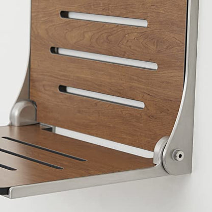 Seachrome Silhouette Folding Wall Mount Shower Bench Seat, Rustic Teak Seat with Silver Frame (SHAF-185155-PRTS-S-SL) - color: Rustic Teak Seat With Silver Frame