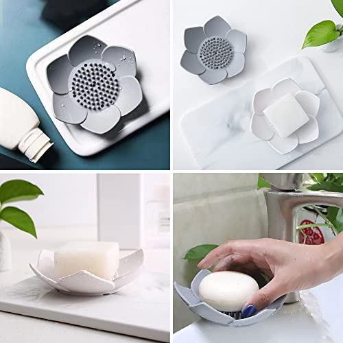 2 Pack Silicone Soap Tray Dishes Soap Holder Saver Draining Bathroom Shower Sink Bathtub - color: 2 Pack, White + Grey