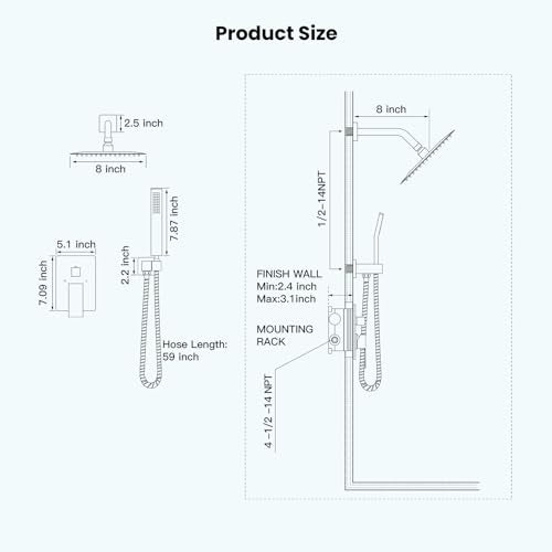 gotonovo Rainfall Bathroom Shower System Rain Shower Head and Handle Set Wall Mounted Shower Complete Combo Solid Brass Pressure Balancing Shower Mixer Valve 8 Inch Brushed Nickel - color: Brushed Nickel, size: 8 Inch