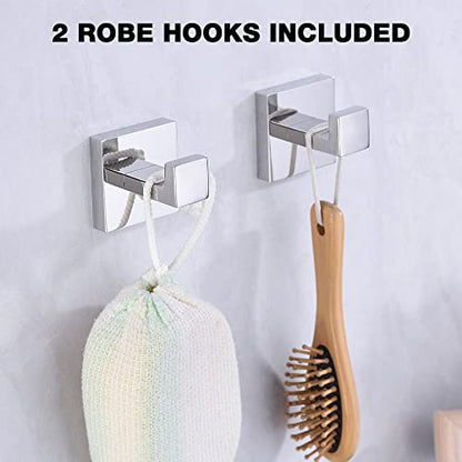 TRUSTMI Chrome 5-Piece Bathroom Hardware Set Wall Mount | SUS304 stainless steel, laser-welded seamless, 23.6" bar, 10.6" ring, 6.3" holder, 2 hooks, hardware included - color: Chrome