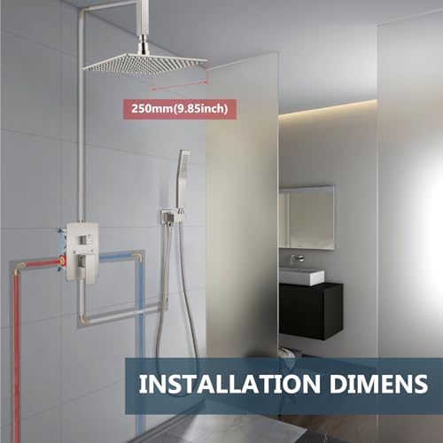 Aolemi Ceiling Shower Faucet Set with Handheld 10" LED Head Brushed Nickel | Handheld Spray,10 Inch Rain LED Head,Shower Valve and Trim Kit,All Metal,Ceiling System,Bathroom Mixer - color: Nickel, size: 10 Inch LED Shower Head